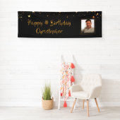 Birthday Black Gold Stars Foto Aangepaste kleur Spandoek (Insitu)