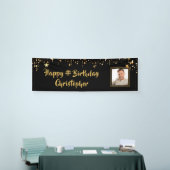 Birthday Black Gold Stars Foto Aangepaste kleur Spandoek (Beurs)
