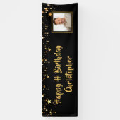 Birthday Black Gold Stars Foto Aangepaste kleur Spandoek (Verticaal)