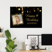 Birthday Black Gold Stars Foto gepersonaliseerd Poster (Thuiskantoor)