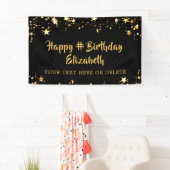 Birthday Black Gold Stars - Op maat van uw kleur Spandoek (Insitu)