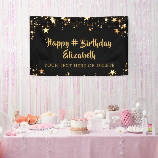 Birthday Black Gold Stars - Op maat van uw kleur Spandoek (Feest)