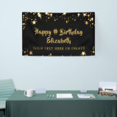 Birthday Black Gold Stars - Op maat van uw kleur Spandoek (Beurs)