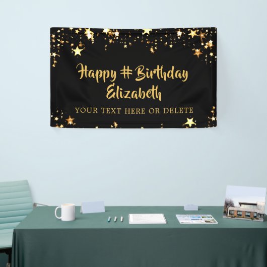 Birthday Black Gold Stars - Op maat van uw kleur Spandoek (Beurs)
