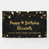 Birthday Black Gold Stars - Op maat van uw kleur Spandoek (Horizontaal)
