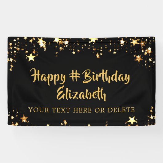 Birthday Black Gold Stars - Op maat van uw kleur Spandoek (Horizontaal)