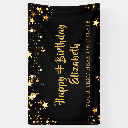Birthday Black Gold Stars - Op maat van uw kleur Spandoek (Verticaal)