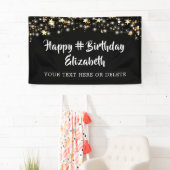 Birthday Black Gold Stars - Op maat van uw kleur Spandoek (Insitu)