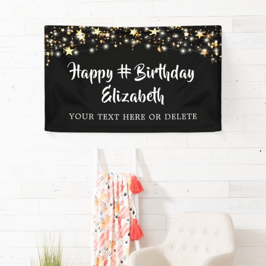 Birthday Black Gold Stars - Op maat van uw kleur Spandoek (Insitu)