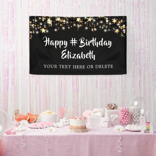 Birthday Black Gold Stars - Op maat van uw kleur Spandoek (Feest)