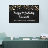 Birthday Black Gold Stars - Op maat van uw kleur Spandoek (Beurs)