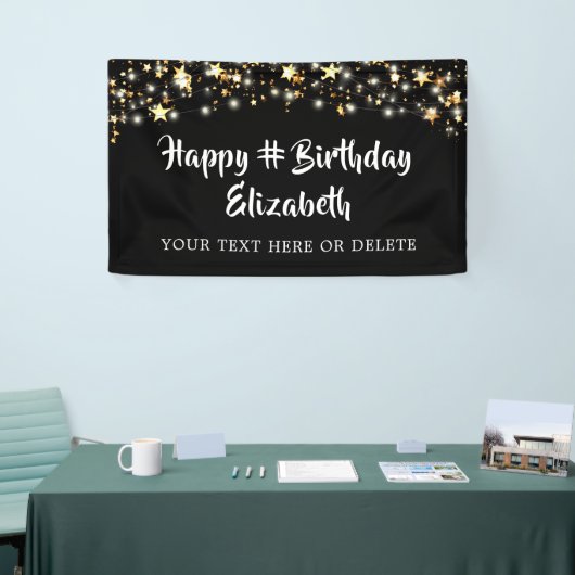 Birthday Black Gold Stars - Op maat van uw kleur Spandoek (Beurs)