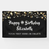Birthday Black Gold Stars - Op maat van uw kleur Spandoek (Horizontaal)