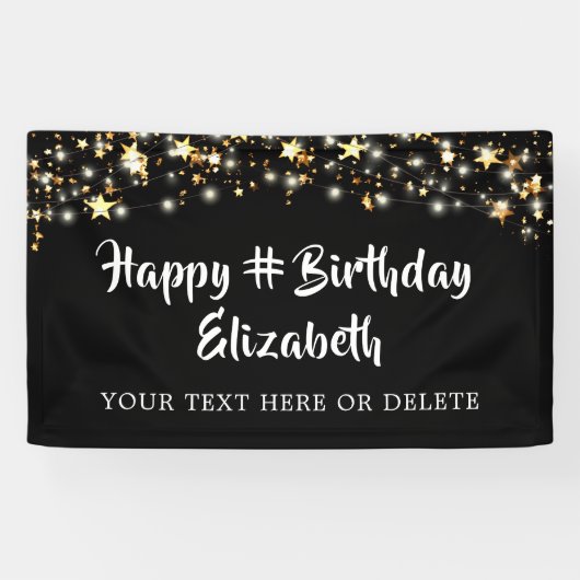 Birthday Black Gold Stars - Op maat van uw kleur Spandoek (Horizontaal)