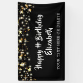 Birthday Black Gold Stars - Op maat van uw kleur Spandoek (Verticaal)