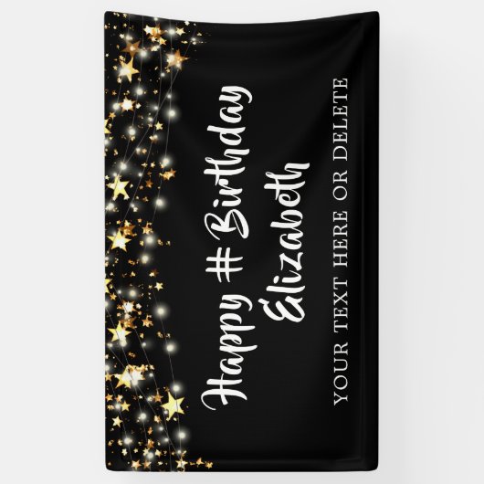 Birthday Black Gold Stars - Op maat van uw kleur Spandoek (Verticaal)