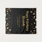 Birthday Black Gold Stars - Op maat van uw kleur Wandkleed (Voorkant (horizontaal))