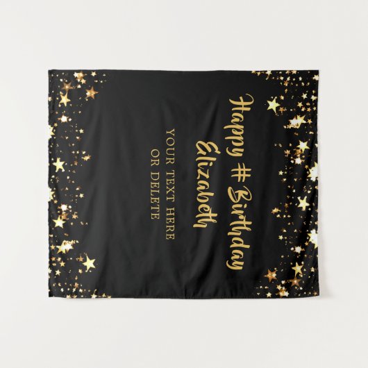 Birthday Black Gold Stars - Op maat van uw kleur Wandkleed (Voorkant (horizontaal))