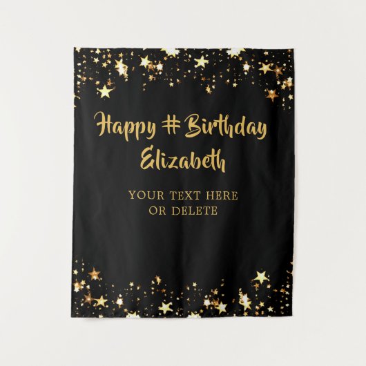 Birthday Black Gold Stars - Op maat van uw kleur Wandkleed (Voorkant)