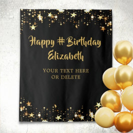 Birthday Black Gold Stars - Op maat van uw kleur Wandkleed