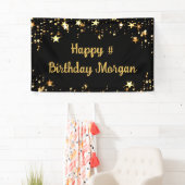 Birthday Black Gold Stars script op maat Spandoek (Insitu)