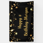 Birthday Black Gold Stars script op maat Spandoek (Verticaal)