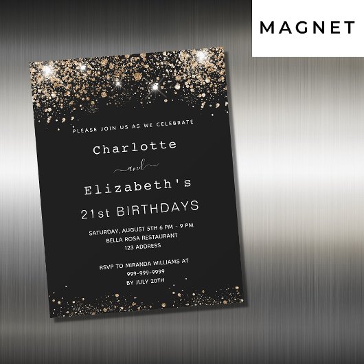 Birthday Black gold twee personen bevriend met lux Magnetische Uitnodiging