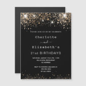 Birthday Black gold twee personen bevriend met lux Magnetische Uitnodiging (Voorkant / Achterkant)