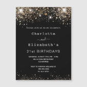Birthday Black gold twee personen bevriend met lux Magnetische Uitnodiging (Voorkant)