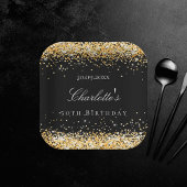 Birthday black gouglitter sparkles name elegant papieren bordje