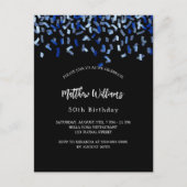 Birthday Black marvy blue confetti Uitnodiging Briefkaart (Voorkant)