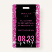 Birthday Black Pink Glitter VIP Party Invitation Badge (Achterkant)