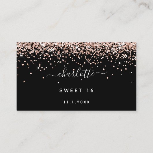 Birthday Black roos Gold glitter RSVP Informatiekaartje (Achterkant)