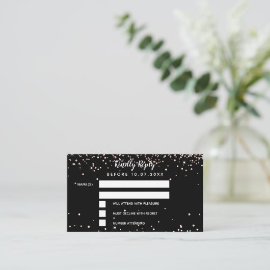 Birthday Black roos Gold glitter RSVP Informatiekaartje (Staand voorkant)