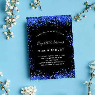 Birthday Black royal blue sparkles Kaart