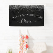 Birthday Black Silver Any Age Glitter Girly Spandoek (Insitu)