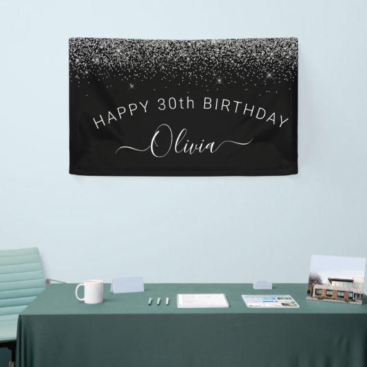 Birthday Black Silver Any Age Glitter Girly Spandoek (Beurs)
