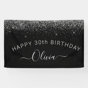 Birthday Black Silver Any Age Glitter Girly Spandoek