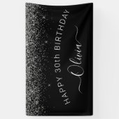 Birthday Black Silver Any Age Glitter Girly Spandoek (Verticaal)