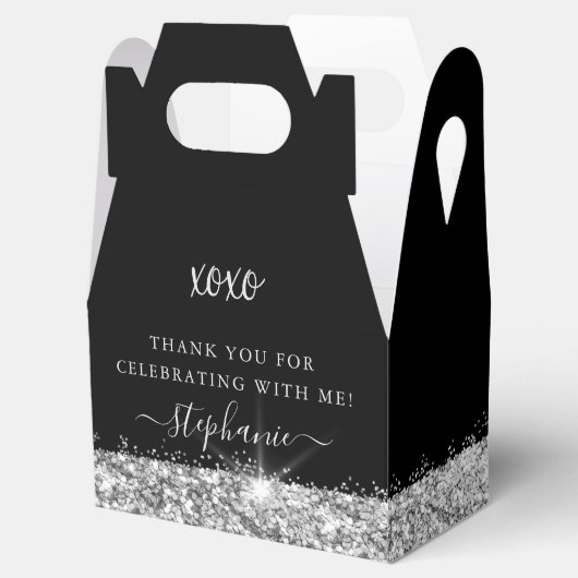Birthday Black Silver Glitter Confetti Bedankdoosjes (Geopend)