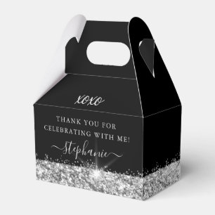 Birthday Black Silver Glitter Confetti Bedankdoosjes