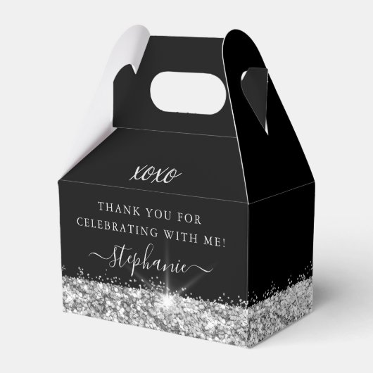 Birthday Black Silver Glitter Confetti Bedankdoosjes (Voorkant Zijde)