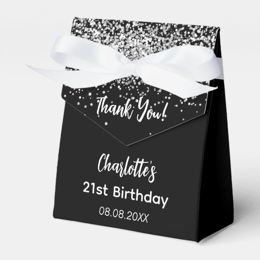 Birthday Black Silver Glitter-naam bedankt Bedankdoosjes (Voorkant Zijde)
