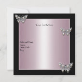Birthday Black Silver Pearl Butterfly Party Pink Kaart (Achterkant)