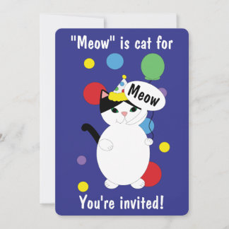 Birthday Black White Cat Meow Custom Kaart
