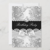 Birthday Black White Damask Roos Silver 2 Kaart (Voorkant)