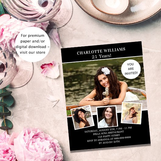 Birthday Black White foto budget uitnodiging Flyer