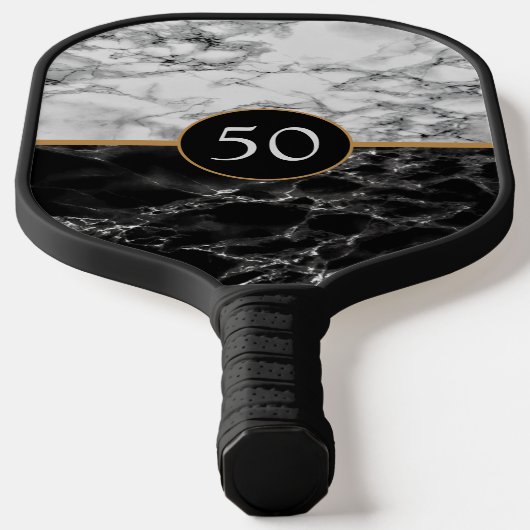 Birthday Black White marble Pickleball Paddle Gift (Laagn)