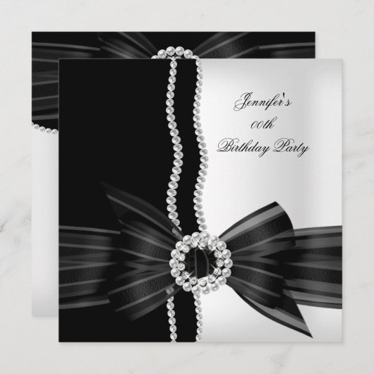 Birthday Black White Pearl Diamond Afbeelding Kaart (Voorkant / Achterkant)