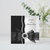 Birthday Black White Pearl Diamond Afbeelding Kaart (Staand voorkant)